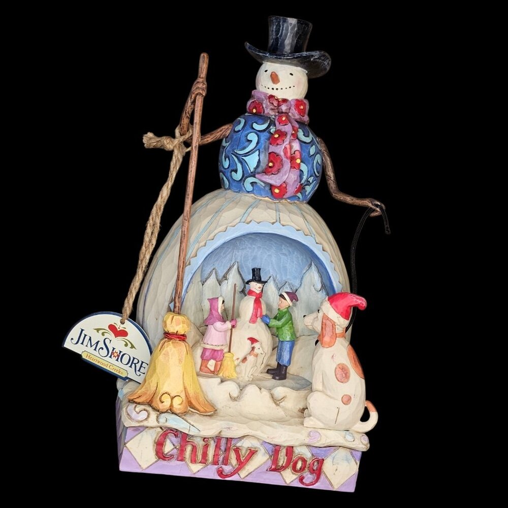 VTG Jim Shore Heartwood Creek "Chilly Dog" Snowman Figurine Winter Decor‎ 2007